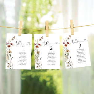 Minuscule Mariage de table Fleur sauvage Cartes de