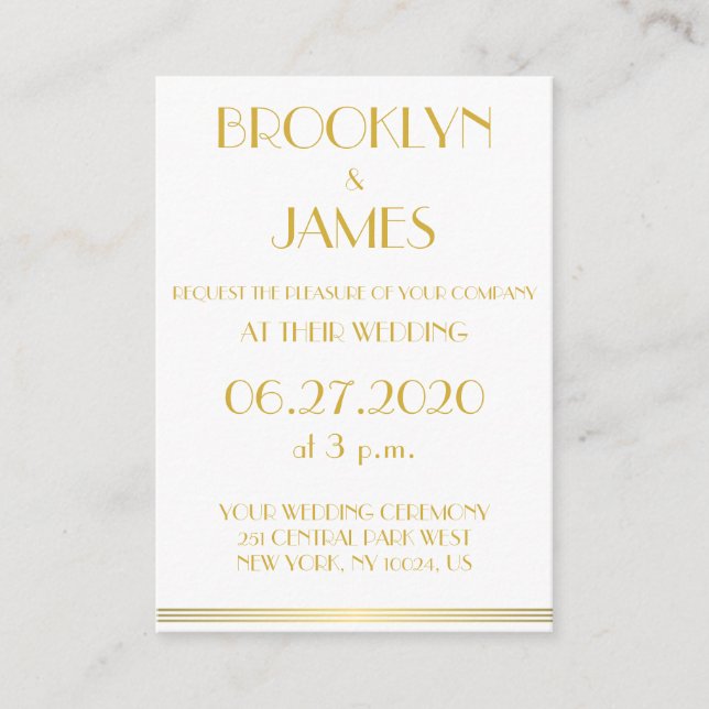 Minuscule Or Blanc Grand Gatsby Mariage Invitation (Devant)