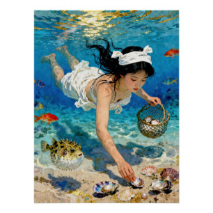 "Mio’s Descent" – An Ocean Portrait         Poster