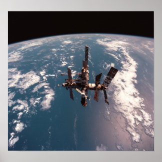 Mir Space Station Floats Above Earth Poster