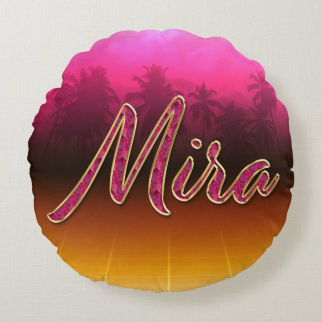 Mira First Name Golden pink cushion (Front)