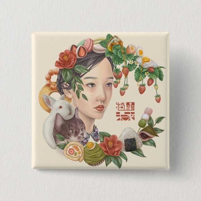 Mira Kira & friends 2 Inch Square Button (Front)