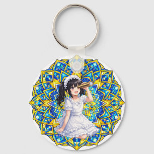 Mirabella in Sunlight - Blue Gold Mandala Keychain
