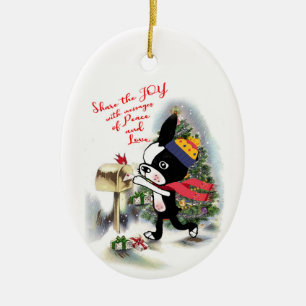 Mirabelle the boston terrier holiday ornament joy