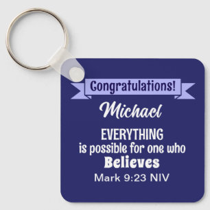 Miracle Bible Verse Christian Faith Dark Blue Keychain