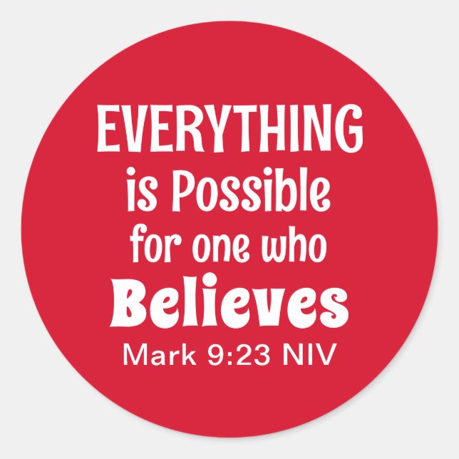Miracle Bible Verse Christian Faith Red  Classic Round Sticker (Front)