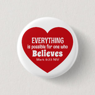 Miracle Bible Verse Red Heart Encouraging Believe 1 Inch Round Button