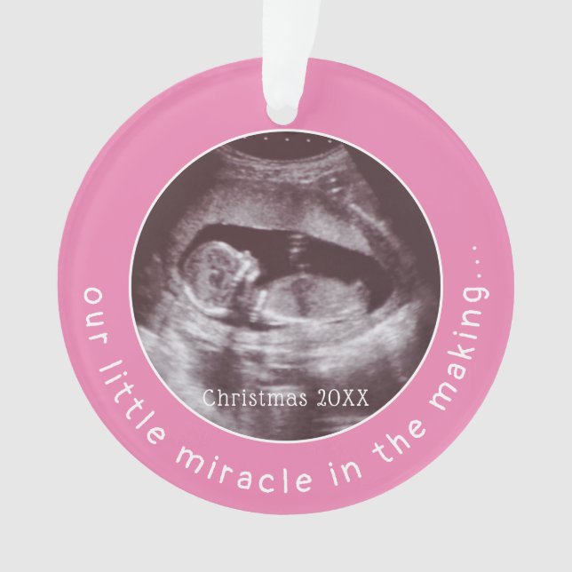 Miracle Ultrasound 2 Photo Baby Girl Pink Ornament (Front)