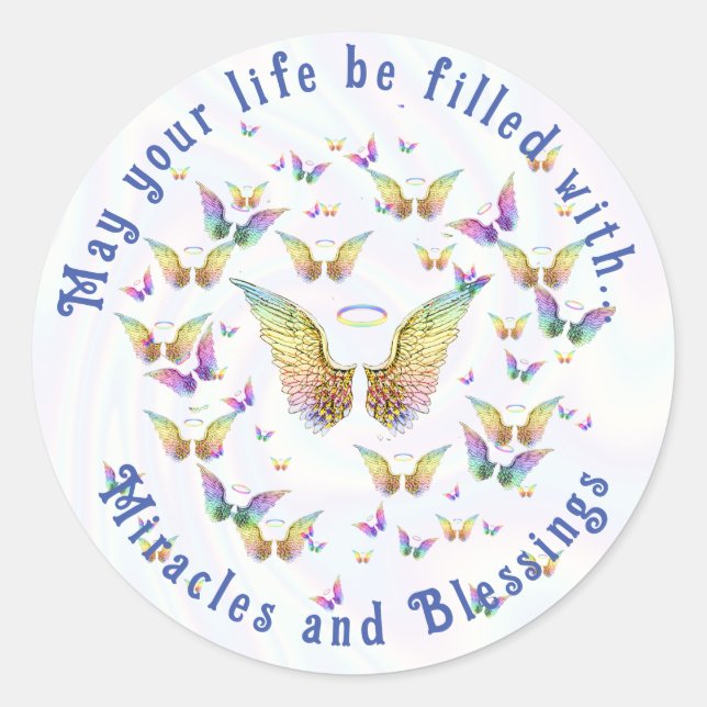Miracles and Blessings Angel WIngs Classic Round Sticker (Front)