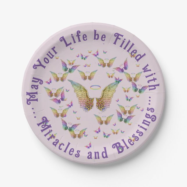 Miracles and Blessings Angel WIngs Paper Plate (Front)