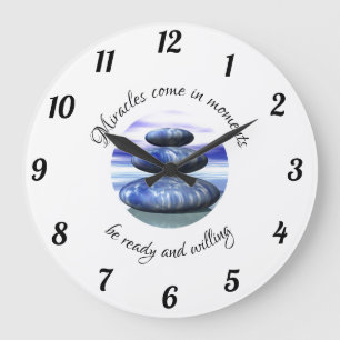 Miracles come in moments Blue and White Large Clock