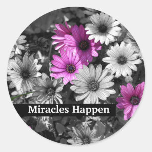 Miracles Happen Daisies Inspirational  Classic Round Sticker