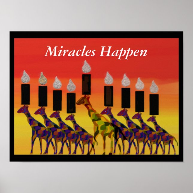 Miracles Happen GiraffesHannukah Menorah Print (Front)