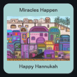 Miracles Happen Hannukah Stickers<br><div class="desc">Graphic illustration of the tapestry of colours in the city of Jerusalem.  Customize these stickers with your choice of backround colour and message.   Original artwork by Magins Creations.</div>