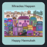 Miracles Happen Hannukah Stickers<br><div class="desc">Graphic illustration of the tapestry of colours in the city of Jerusalem.  Customize these stickers with your choice of backround colour and message.   Original artwork by Magins Creations.</div>