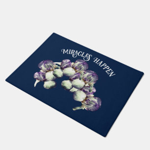 Miracles Happen Iris Flowers Inspirational    Doormat