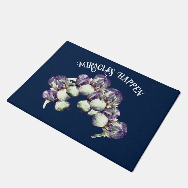 Miracles Happen Iris Flowers Inspirational    Doormat (Angled)