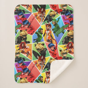 Miraculous Colourful Character Pattern Sherpa Blanket