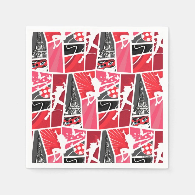 Miraculous Comic Ladybug Paris Pattern Napkin (Front)