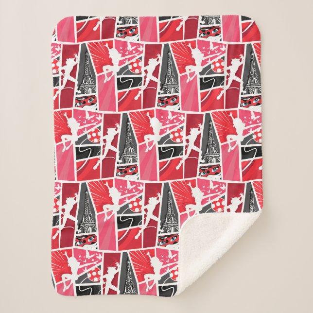 Miraculous Comic Ladybug Paris Pattern Sherpa Blanket (Front)