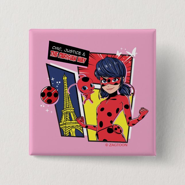 Miraculous Comic Ladybug Parisian Way 2 Inch Square Button (Front)