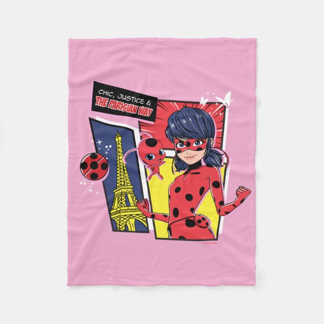 Miraculous Comic Ladybug Parisian Way Fleece Blanket (Front)