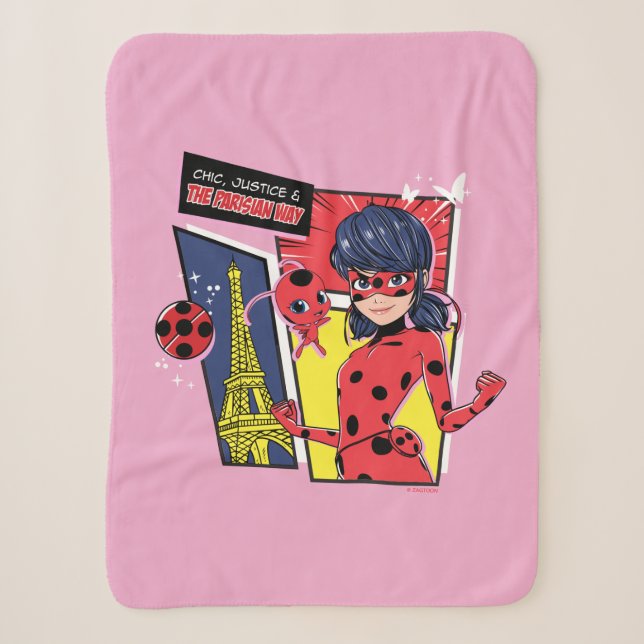 Miraculous Comic Ladybug Parisian Way Sherpa Blanket (Front)