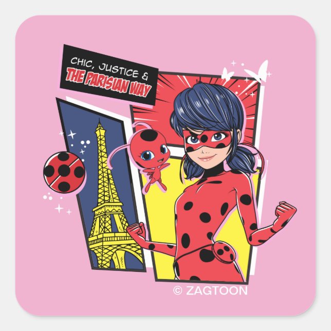 Miraculous Comic Ladybug Parisian Way Square Sticker (Front)