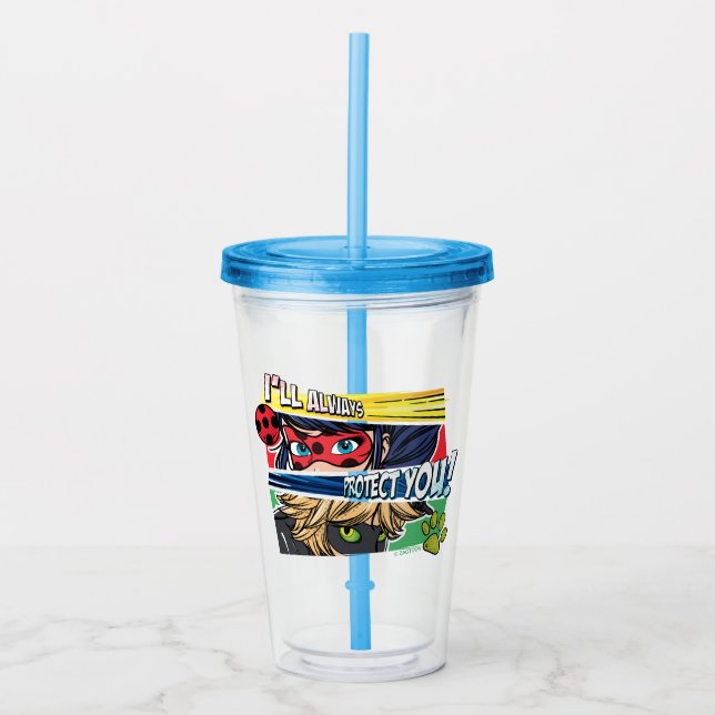 Miraculous Ladybug & Cat Noir Always Protect You Acrylic Tumbler (Front)