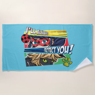 Miraculous Ladybug & Cat Noir Always Protect You Beach Towel