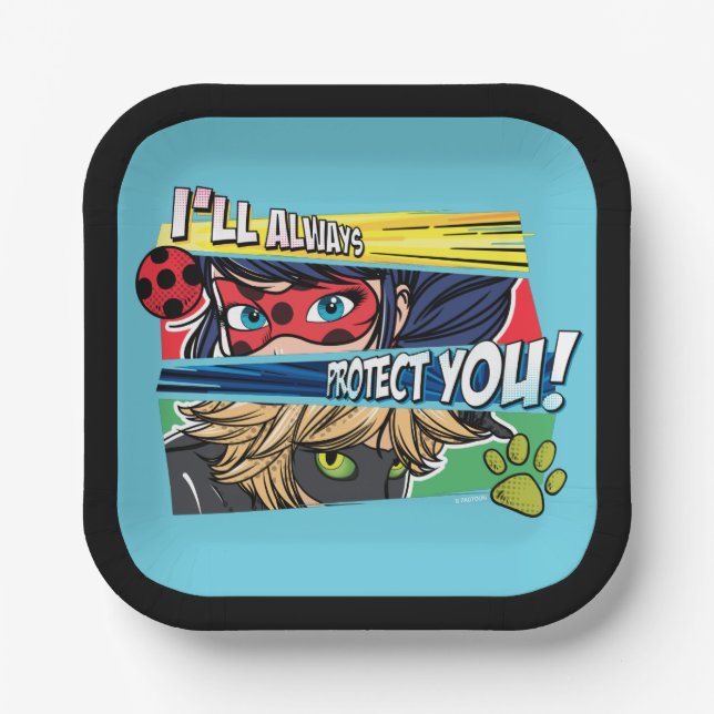 Miraculous Ladybug & Cat Noir Always Protect You Paper Plate (Front)