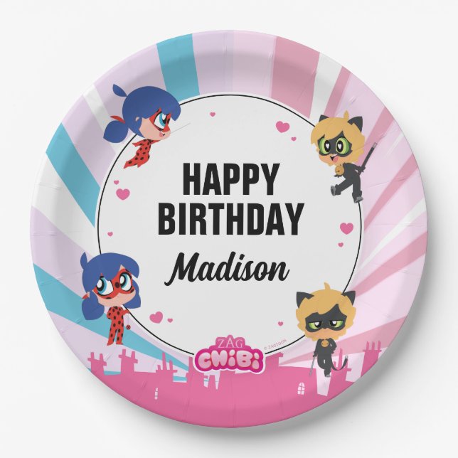 Miraculous Ladybug & Cat Noir Birthday Paper Plate (Front)
