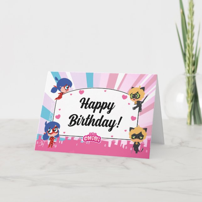 Miraculous Ladybug & Cat Noir Chibi Birthday Card (Front)