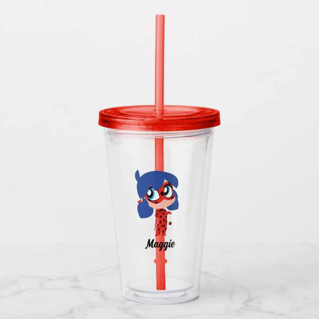 Miraculous Ladybug Chibi Birthday Party Favour Acrylic Tumbler (Front)