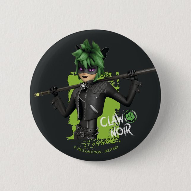Miraculous Re-verse Claw Noir Character Graphic 2 Inch Round Button (Front)