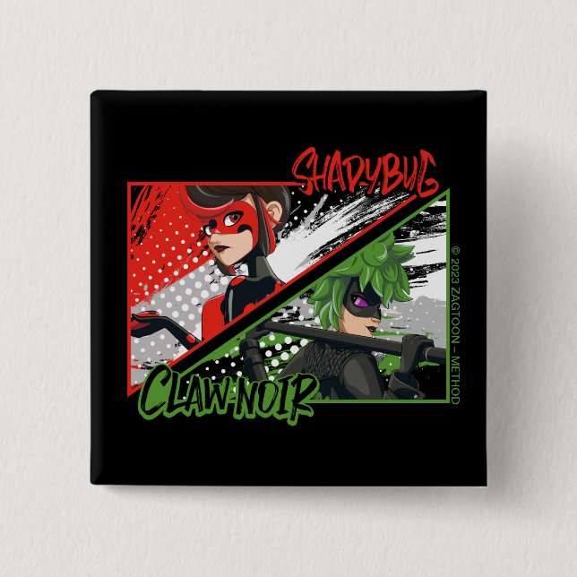 Miraculous Re-verse Shadybug & Claw Noir 2 Inch Square Button (Front)