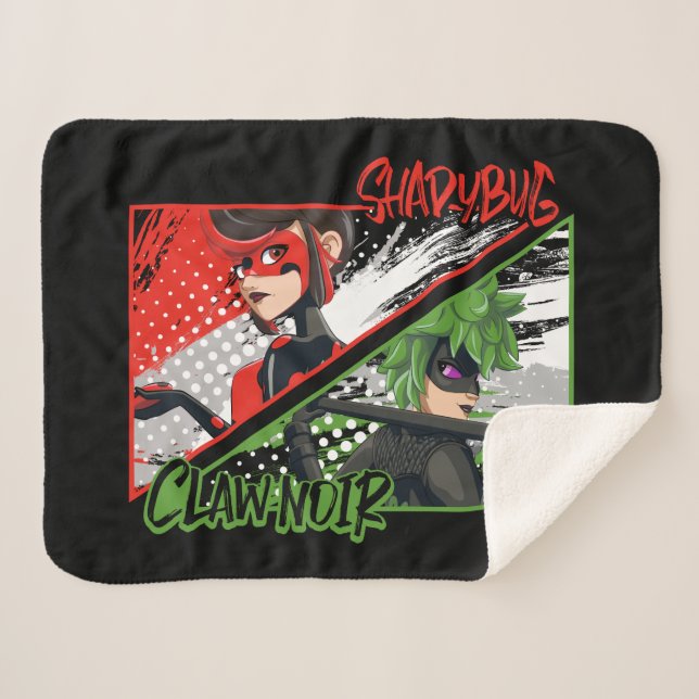 Miraculous Re-verse Shadybug &amp; Claw Noir Sherpa Blanket (Front (Horizontal))
