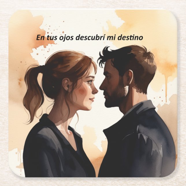Miradas Flashes: Illustration in Watercolor that Square Paper Coaster (Front)