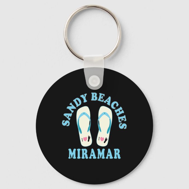 Miramar Vacation Sandy Beaches I Heart Flip Flops  Keychain (Front)
