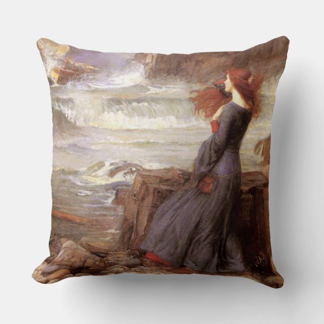 Miranda -- The Tempest by John William Waterhouse Throw Pillow (Front)