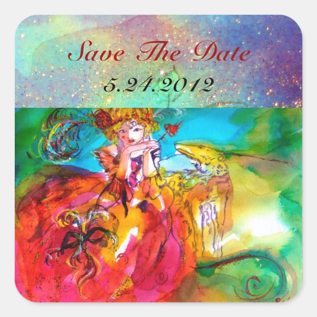 MIRANDOLINA , pink,fuchsia yellow Square Sticker (Front)