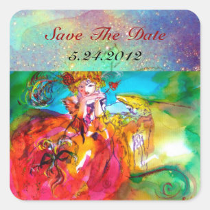 MIRANDOLINA , pink,fuchsia yellow Square Sticker