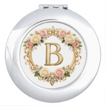 Blush Rose Gold Filigree Lettre B Mariage Compact