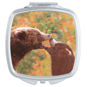 Miroir De Poche Grizzly Bear Mom and Cub Painting - Wildlife Art