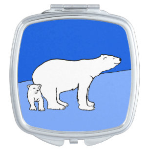 Miroir De Poche Polar Bear Mom and Cub Peinture - Wildlife Art