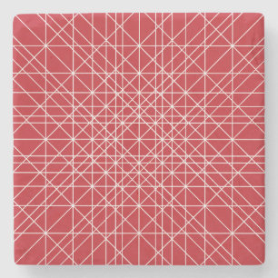 Miroku Red and White Geometric Pattern Stone Coaster