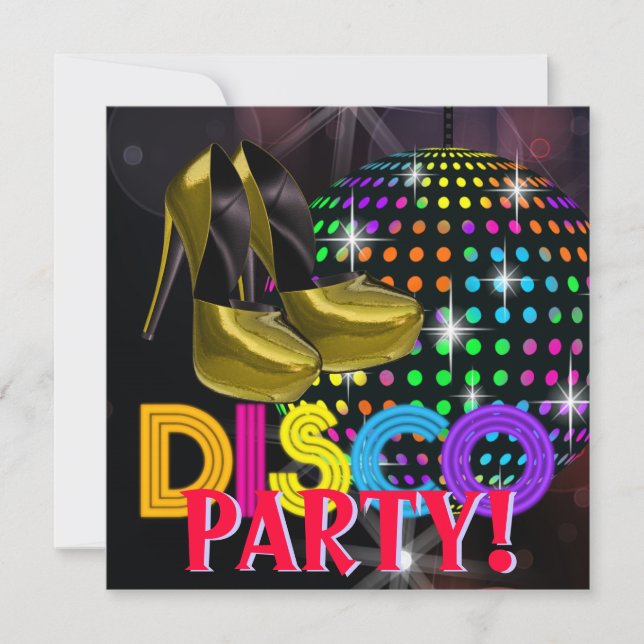 Mirror Ball Disco Dance Party Invitations (Front)