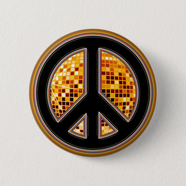 MIRROR BALL PEACE SIGN 2 INCH ROUND BUTTON (Front)