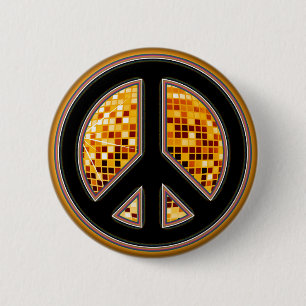 MIRROR BALL PEACE SIGN 2 INCH ROUND BUTTON