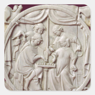 Mirror case depicting a game of chess, c.1300 square sticker